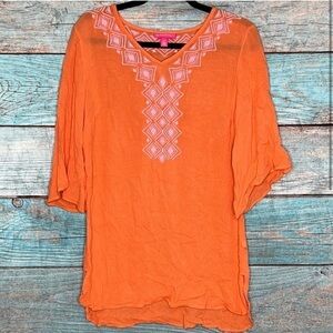 Lilly Pulitzer Target Camilla Top S Embroidered Tunic Orange Swim Cover Geo Boho